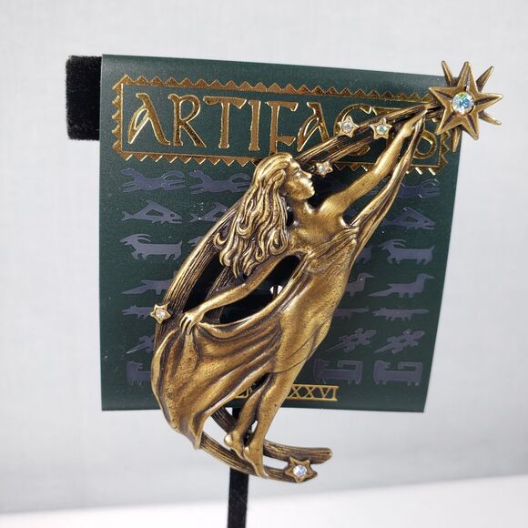 Vintage 1986 JJ Jonette Gold Tone Mystic Star Thrower Artifacts Brooch - Picture 5 of 7